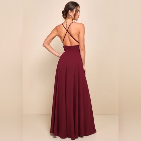 NWOT Lulu's Burgundy Backless Maxi Dress Size 1X=16/18 - Picture 3 of 6